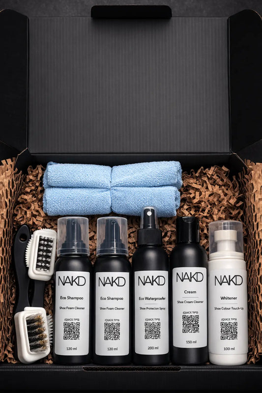 NAIKD Sneaker Pack complete shoe cleaning kit with shampoo, whitener, waterproof spray, brushes and cloths